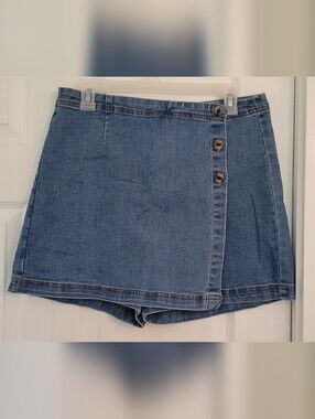Denim Skort with Side Button Detail - Blue